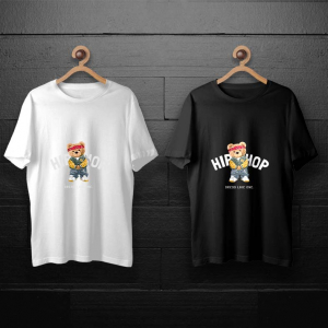 طرح لایه باز خرس تدی با باندانا قرمز و نوشته هیپ هاپ برای چاپ روی انواع تیشرت